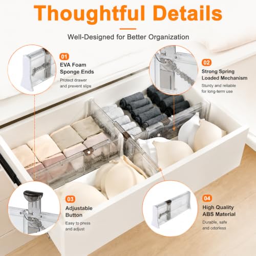 Image of HASTHIP 4 Pack Clear Drawer Dividers Plastic Separators