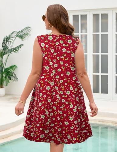 Image of JollieLovin Women Plus Size Curvy Summer Tank Sun Dresses Sleeveless Causal T-Shirt Dress Beach Swing Cover up(L-5X)