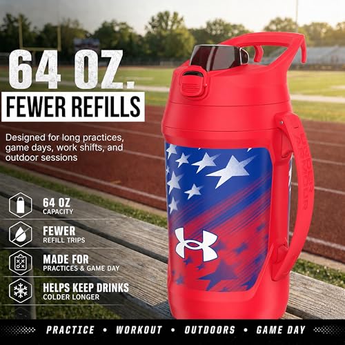 Image of Under Armour Insulated Water Bottle with Handle & Fence Hook, Half Gallon Sports Water Jug, Leak-Resistant & BPA-Free for Baseball, Football & Gym - Red Americana, 64oz