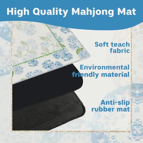 Yhtrg Blue Hydrangea Floral Mahjong Mat for Table 31.5 X 31.5 in, Gifts for Mahjong Players, Grandmillennial Blue Flower Cottagecore Anti-Slip Table Cover Tablecloth for Poker Board Card Tile Game by Yhtrg - Used condition - Image 3