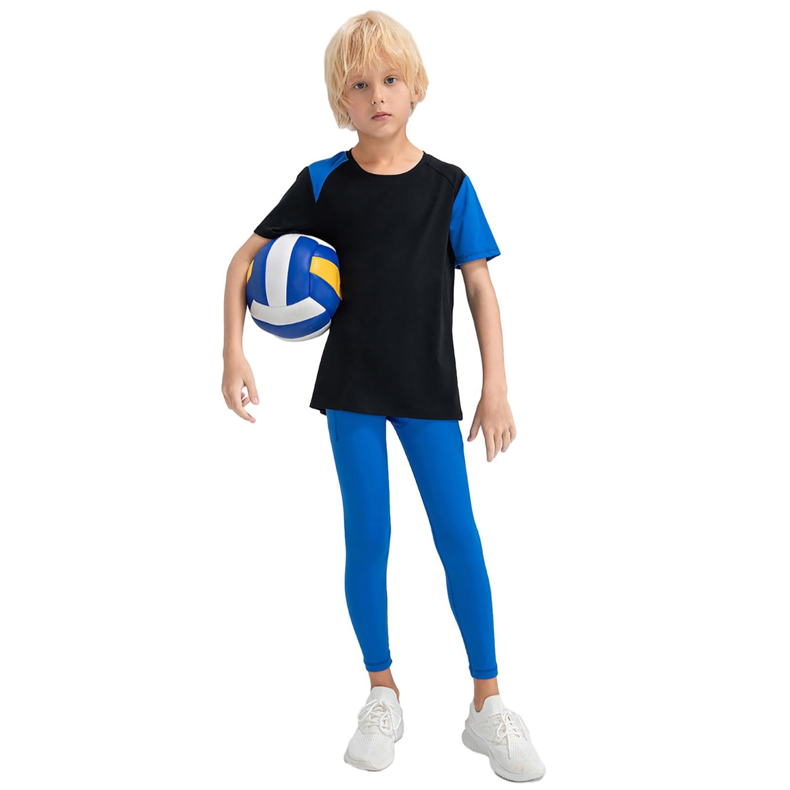 Naiyafly Leggings a compressione per ragazzi con tasche per bambini strato di base sport ad asciugatura rapida collant caldi leggings sportivi atletici leggings da corsa collant pantaloni