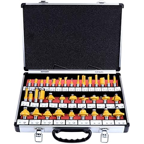 Aussel 35PCS 12.7mm 1/2 Inch Shank Tungsten Carbide Tipped Router Bits Set, Woodworking Milling Cutter Tools for Electric Router Trimmer with Storage Case Cover