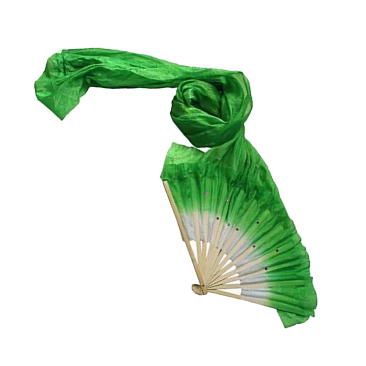 GOOHOCHY Large Silk Fan Green Gradient Handmade Fan Veil Lengthened Silk Yangko Fan for Dance
