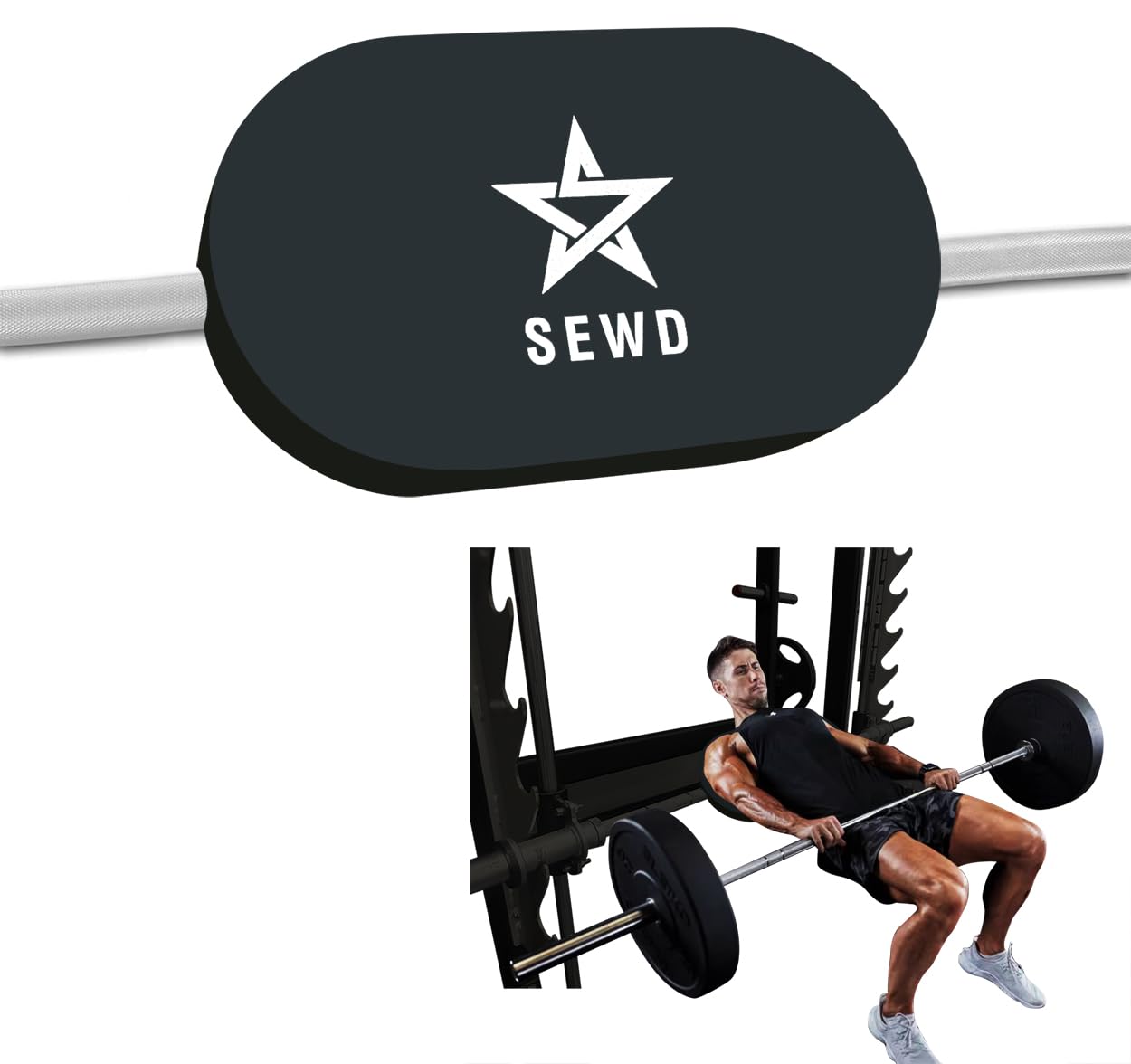 SEWD Turns Any Squat Rack into Hip Thrust Machine Hip Thrust Bench Back Pad Fits Olympic Barbell Bar – Multifunctional Workout Pad for Hip Thrust, Bench Press, Plank, Glute Bridge and Push Ups.