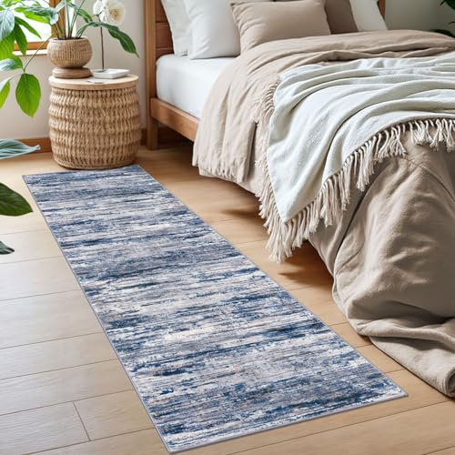 2x6 Navy Blue Gray Neutral Multi Modern Abstract Runner Rug for Hallways, Super Soft Hallway Decor Kitchen Rugs with Non-Slip, Non-Shedding Washable Rug for Entryway Bedroom Indoor