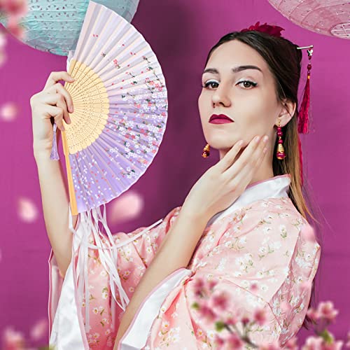 Sintuff 50 Pcs Hand Fan Bamboo Silk Folding Fan Chinese Design Handheld Fan Ink Paintings Foldable Fan Makeup Fan Decorative Folding Fans Cosplay Decorations Women Party Festival (Plain Color) #TOP5
