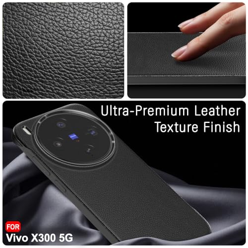 Image of TheGiftKart Hybrid Ultimate Slim Back Case Cover for Vivo X300 5G | Lightweight Profile | Hard Back Case Cover for Vivo X300 5G (PC & TPU, Metal Camera Ring, Leather Texture Finish, Black)