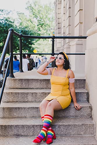 MeMoi Women's Colors of the Rainbow Bright Stripe Crew Sock3