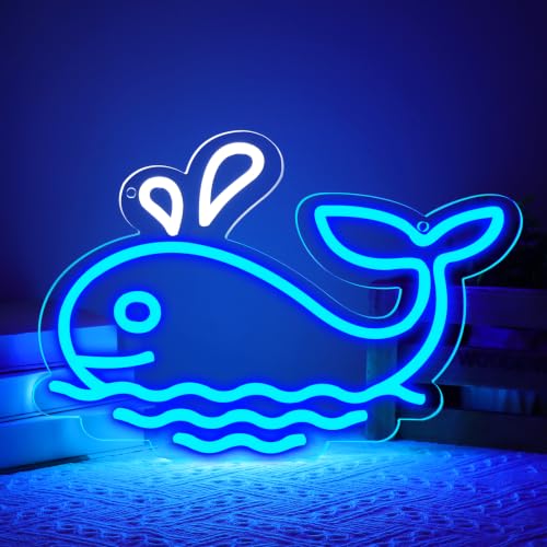 Image of Whales Neon Signs for Wall Decor Neon Lights for Bedroom Led Signs Suitable for Living Room Office Man Cave Beer Bar Pub Restaurant Christmas Party 5V Usb Power, 15 * 8.7 Inch(Blue+Azure)