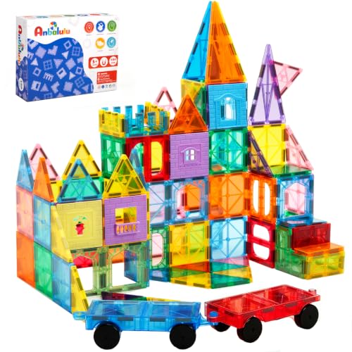 Anbalulu Magnetic Tiles 100-Piece Set with 2 Cars