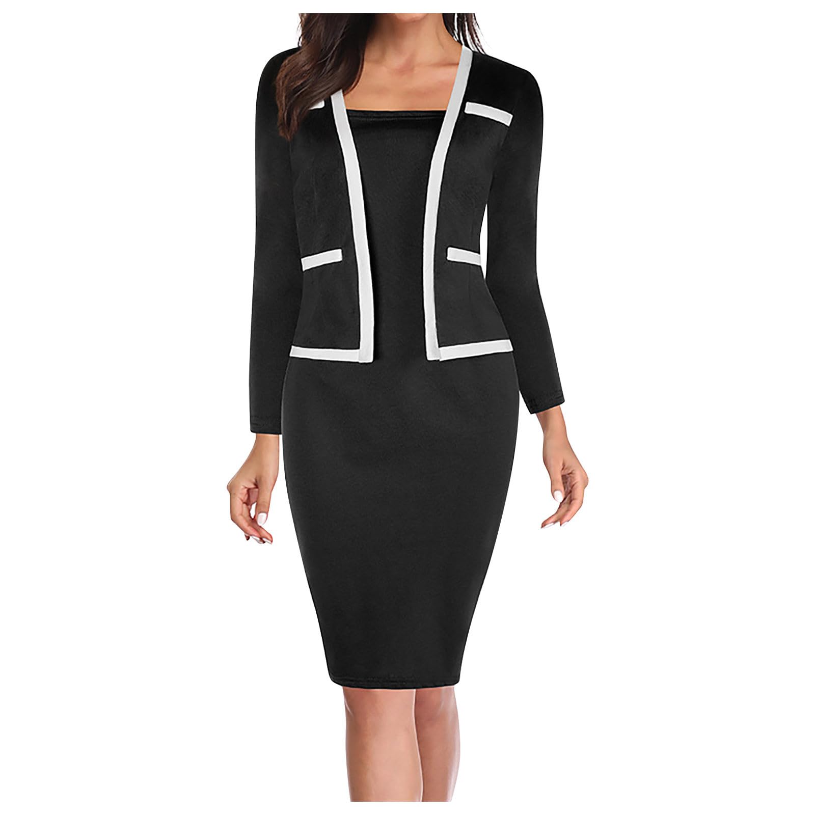 XUNRYAN Womens Formal Dresses Colorblock Work Business Casual 2 in 1 Evening Party Bodycon Slim Fit One-Piece Office