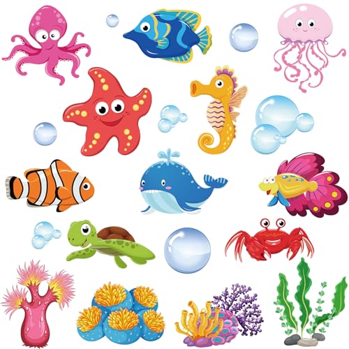 Pajean 48 Pcs Sea Life Cut Outs Tropical Fish Cutouts Sea Animal Cut Outs Under Ocean Accents Cutout with 60 Glue Point for Bulletin Board School Classroom Party Decoration(Sea Life)