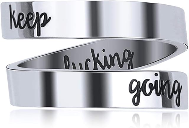 LucBuy Stainless Steel Keep Going Engraved Inspirational Gifts Adjustable Rings Jewelry for Women