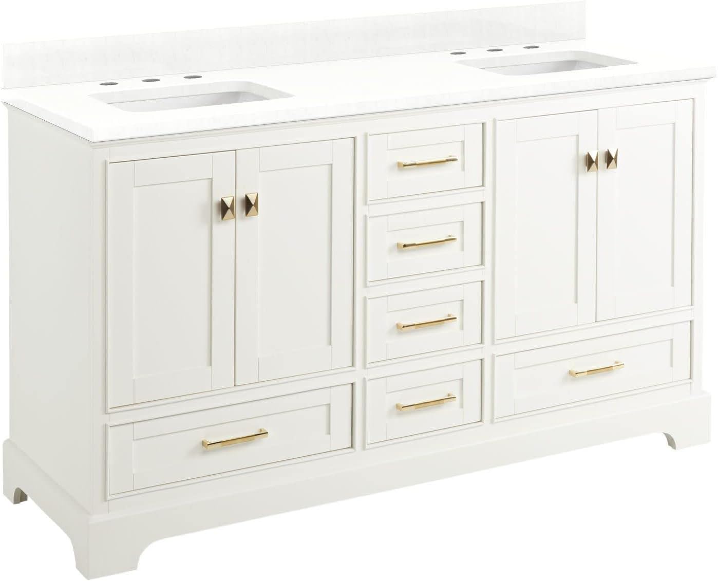 Signature Hardware 480739 Quen 60" Free Standing Double Vanity Set with Wood Cabinet, Vanity Top and Rectangular Undermount Vitreous China Sink - 8" Faucet Holes
