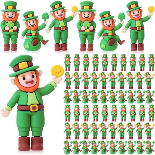 Kathfly 60 Pcs St Patrick's Day Mini Leprechaun Gnomes Figurine Small Lucky Shamrock Statue Tiny Irish Duendes De La Suerte Figures St. Patricks Showcase Party Tiered Tray Table Gifts Hide and Seek