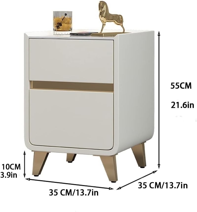 Nightstands Nordic Style Indoor Bedside Table Living Room Side Table with Double Drawer Bedroom Storage Cabinet White Nightstand Bedside Tables (Color : Brass) (B)