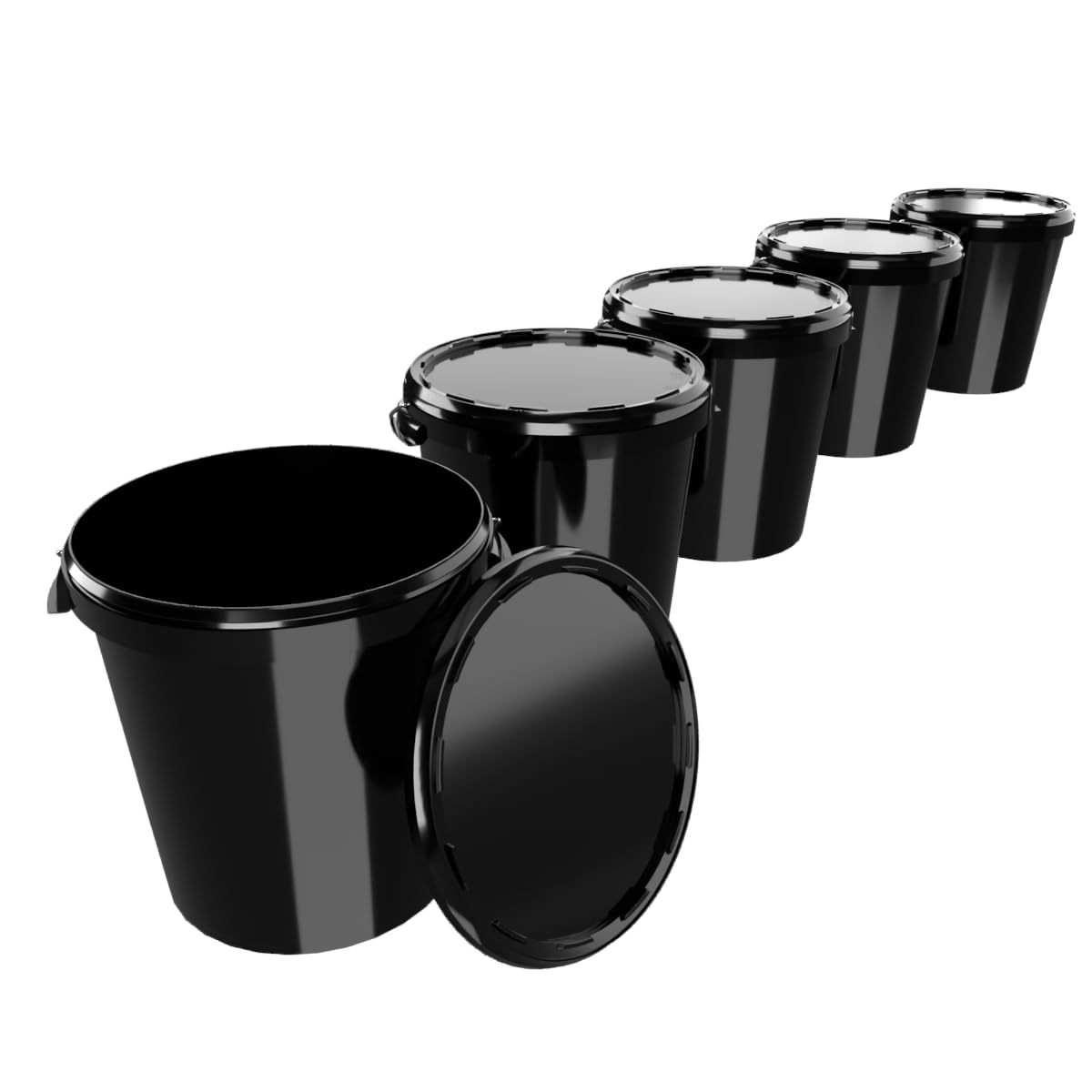 Fixedbyu Black 5 Plastic Buckets With Lid, 30 Litres, Made In Germany, Food-Safe, Sturdy, Airtight, Storage Bucket For Food, Office Supplies, Children's Room, Household, Workshop And Catering,