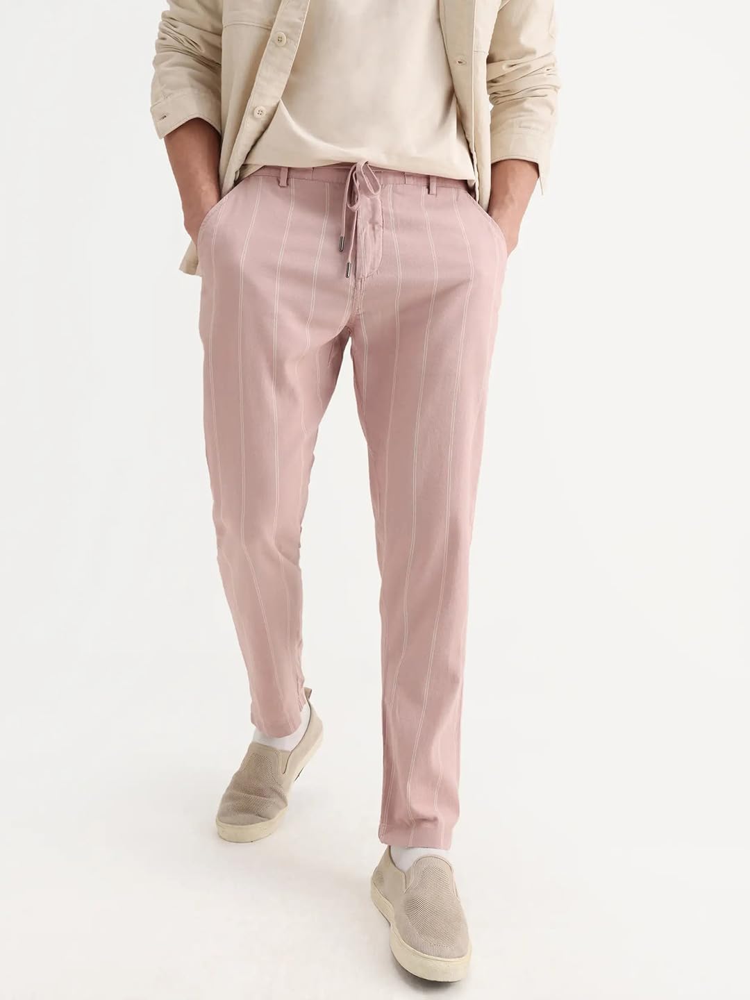 Rare Rabbit Men's Canal Grey Cotton Striped Print Regular Fit Trouser 1