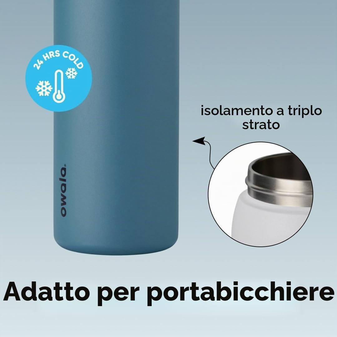 Owala FreeSip - Borraccia termica in acciaio inox con cannuccia, senza BPA, ideale per viaggi, 1134 g, denim