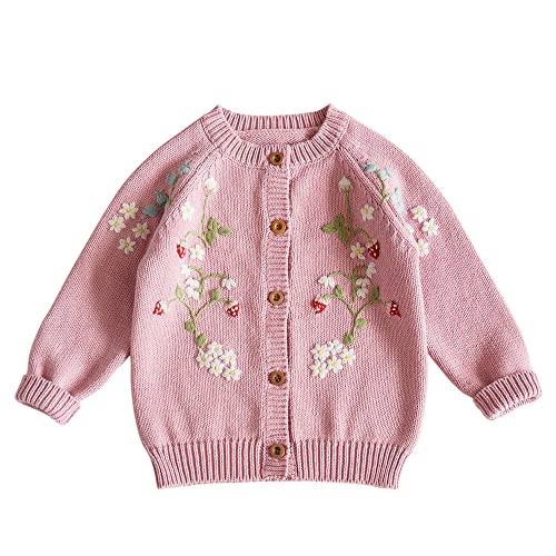 Baby Girls Knitted Cardigan Sweater Crewneck Knit Crochet Button Closure Cardigan Tops Coat Outwear for Toddler