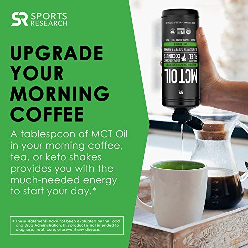 Sports Research Keto Mct Oil From Organic Coconuts - Fatty Acid Fuel For Body + Brain - Triple Ingredient C8, C10, C12 Mcts - Perfect In Coffee, Tea, & More - Non-Gmo & Vegan - Unflavored (32 Oz) #TOP1