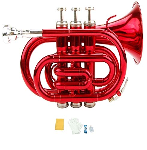 Merano B Flat Red Pocket Trumpet with Case+Mouth Piece;Valve oil;A Pair Of Gloves;Soft Cleaning Cloth