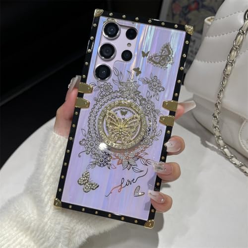 Coque Samsung S23 avec support bague fleur pour visionnage mains libres