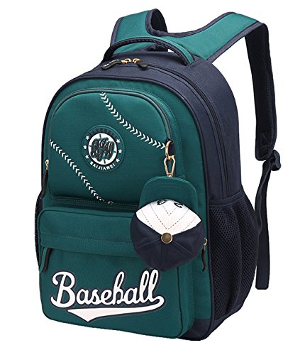 BAIJIAWEI - Mochila Infantil Tipo Casual Mochila para Colegio Estampado Béisbol Niño Niña con Monedero Pequeño 32 x 43 x 13cm - Verde Oscuro - 8-12 Años