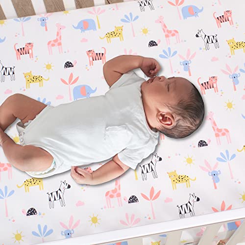 Image of Lambs & Ivy Snuggle Jungle Pastel Safari Cotton Jersey 3-Piece Crib Bedding Set