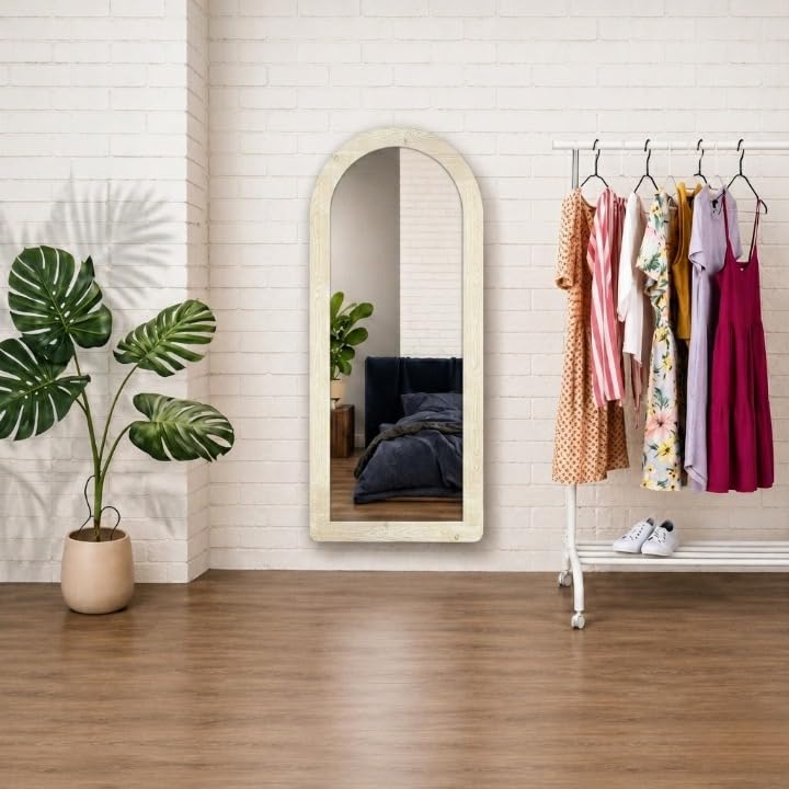 Image of Creative Arts n Frames 18x42 inch Long Wooden Irregular Curve Zigzag Shape Wall Hanging Wall Mount Full Length HD Mirror Home Decor Items (Highland Pine Arch 18x42 inch Mirror)