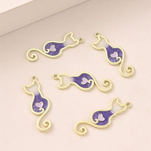 Miniatura 6 de Yukfhgt Dijes de gato esmaltados de colores mixtos, 40 piezas de bonitos dijes de aleación para hacer joyas, collares, pulseras, aretes, accesorios