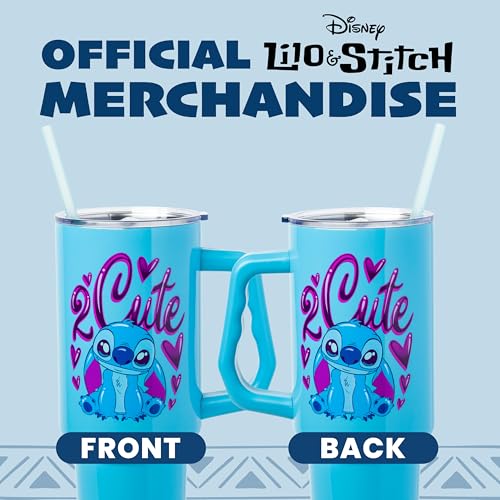 Image of Silver Buffalo Disney Lilo and Stitch inch2 Cute inch Stainless Steel Tumbler with Handle, Fits in Standard Cup Holder, 40 Ounces (Pack of 12)