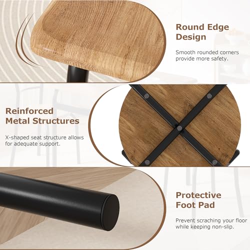 Image of VECELO 3-Piece Dining Table Set for Kitchen Breakfast Nook, Wood Grain Square Tabletop and Metal Frame, for Small Spaces, Vintage Brown