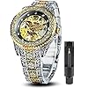 FANMIS Mens Luxury Engraving Wrist Watches Unique Tattoo Pattern Carved Stainless Steel Band Luminous Automatic Skeleton Watch
