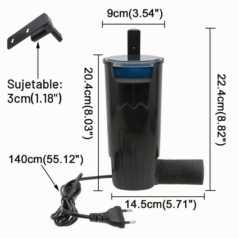 SENZEAL Turtle Bomba de Cascada, Plástico ABS, Filtro Interno, 5W 220V / 50Hz 400L / H Nivel de Agua Bajo Limpio para Tanque de Peces Reptiles Anfibios - Negro