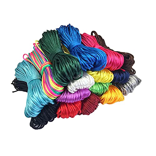 Fbshicung 2mm Rattail String Satin Nylon Trim Cord 16 Bundles 176 Yards Nylon Silk Cord for Jewelry Making Silk Thread Silk Bracelet String