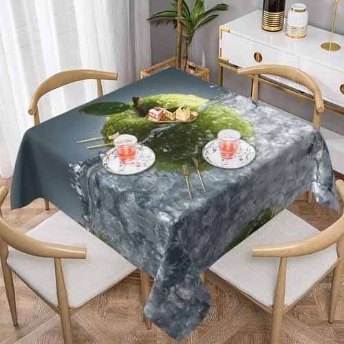 VVXBHGR Mantel decorativo cuadrado con estampado de manzanas verdes en agua helada, 60 x 60 pulgadas, impermeable, resistente a las arrugas, reutilizable para cafeterías, bufés, picnics, bodas