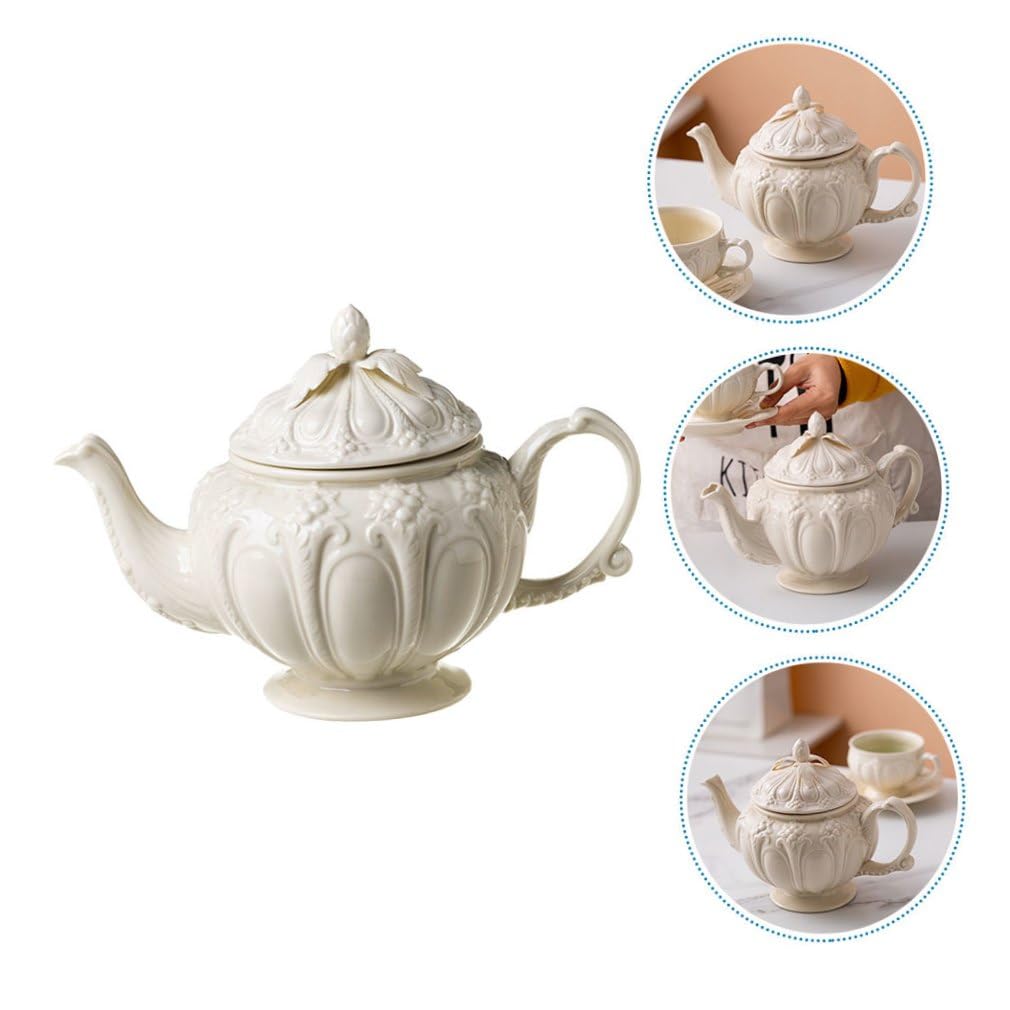 LABRIMP Ceramiczna Brytyjska Kawiarka z Wygodnym Uchwytem Odpornym Wysoką Temperaturę Styl Vintage z Tłoczonym Wzorem Idealna Do Parzenia Kawy i Herbaty Domu i Biurze