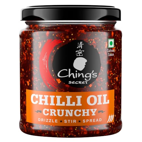 Image of Ching's Chilli Oil Crunchy - 170g | Drizzle, Stir, Spread| Use on Noodles, Fried Rice, Dimsums, Pizza, Pasta, Indian Curries & even Dal| Real Garlic, Chilli Flakes