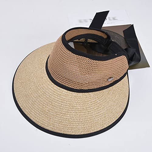 Chapeau de paille pliable été YXWYXWA avec grand bord souple pare-soleil de plage