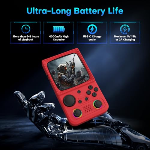 Image of R36TMAX Retro Handheld Game Console, Retro Gaming Console with 4.0 Inch 720x720 IPS Screen, Portable Handheld Linux System, 4000mAh Battery (Dark Red-128GB)