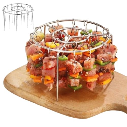 Air Fryer Grill 2025 New Stainless Steel BBQ Kabob Barbecue Rack with Round Hanging & Vertical Meat Skewer for Meat Skewers Chicken Legs Wings Thighs for Grill Smoker Oven (12 Skewers)