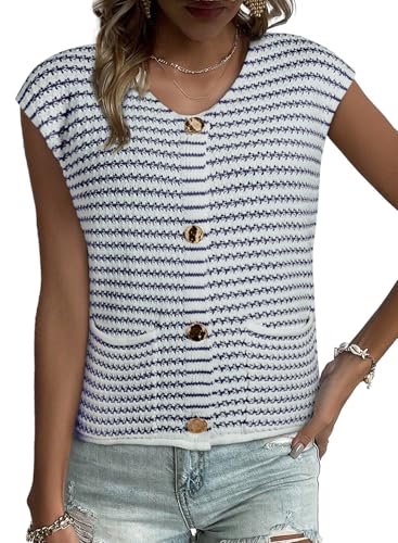 Image of EVALESS Casual Cropped Crochet Cardigan Sweaters for Women Trendy Summer V Neck Sleeveless Sweater Vest Button Up Cardigans