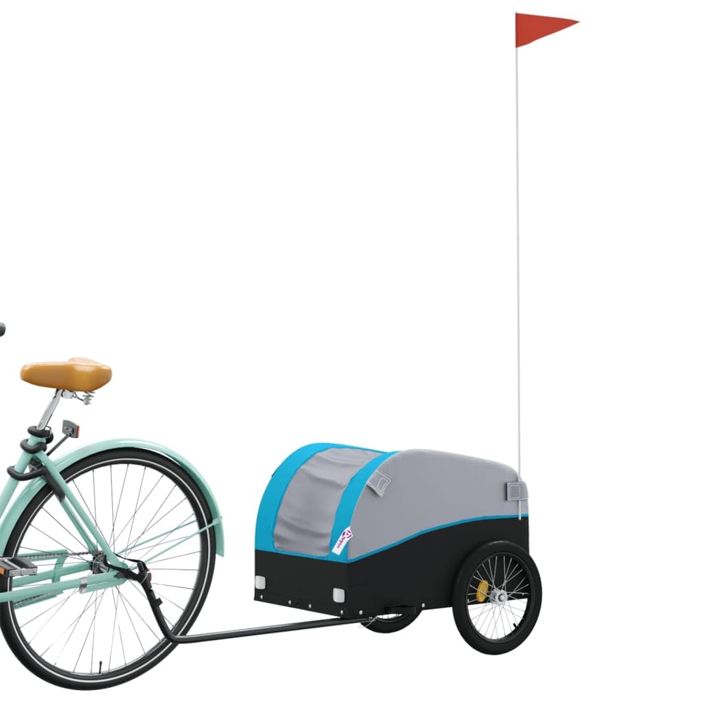 Remolque de bicicleta negro y amarillo de hierro, 133 x 68 x, con barra de tracción y bandera de seguridad para transporte, exterior, viajes y compras