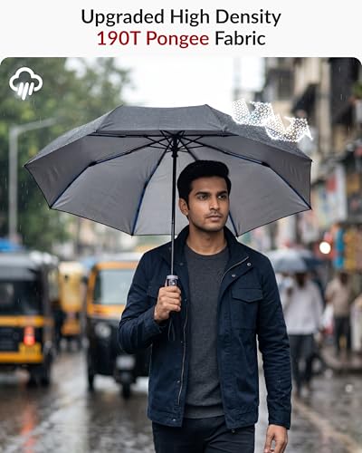 Image of Destinio Umbrella for Man - Large Size, Fully Automatic, Windproof Fibreglass Ribs, UPF 50+ Sun Protection, Premium 210T Pongee, Foldable Travel Umbrella for Rain for Men and Women - 3 fold Compact Easy to Carry (Auto open auto close)