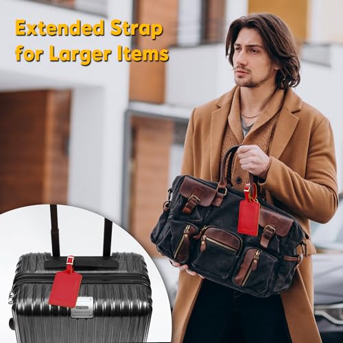 Image of Travelambo 4 Pack Leather Luggage Tags for Suitcases Travel Labels (Red Deep)