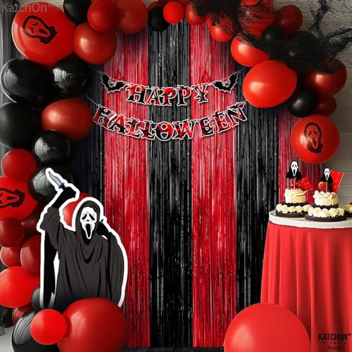 KatchOn Red and Black Fringe Curtain - 6.4x8 Ft Pack of 2 | Red and Black Streamers for Casino Theme Party Decorations | Foil Fringe for Anniversary, Bachelorette | Graduation Decorations 2026