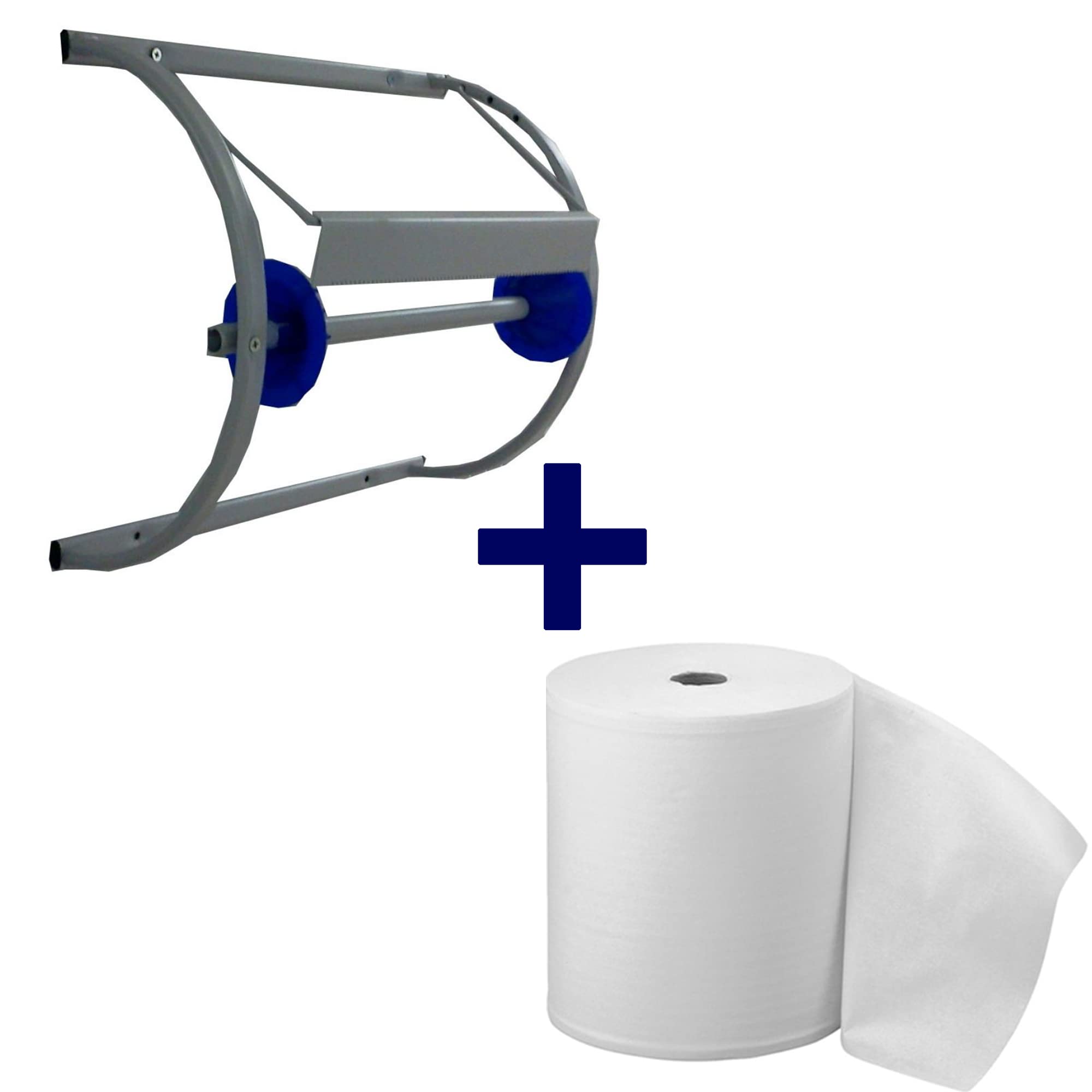 Tecnokit Dispenser portarotolo industriale da muro con bobina 500 strappi inclusa, acciaio verniciato alluminio, robusto porta bobina carta 29 cm, installazione rapida 38x35x18h