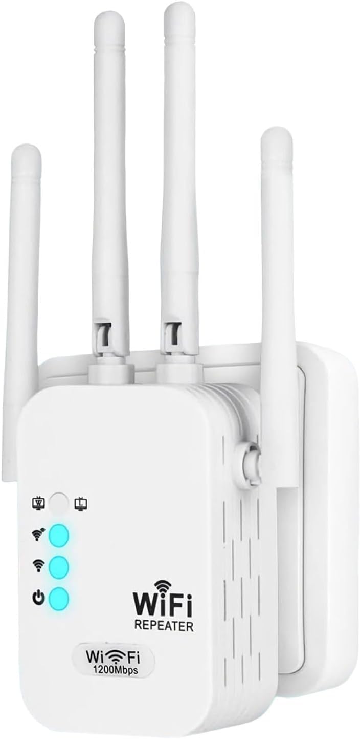 Repetidor WiFi,WiFi Extender Amplificador señal WiFi,Repetidor Wi Fi Largo Alcance,4 Antenas,2 Puertos LAN,Cobertura Total de 360°,Cobertura de hasta 9800m³ Casa Y Oficinas