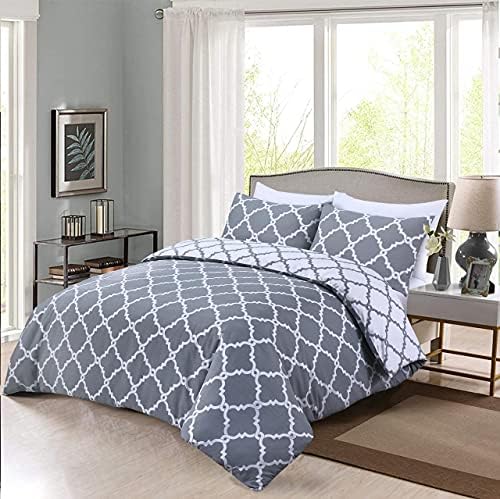 Luxury Reversible Geo Duvet Cover Set Soft 100% Cotton Bedding Sets With Pillowcases Double King Super Sizes (Double Bedding Set)